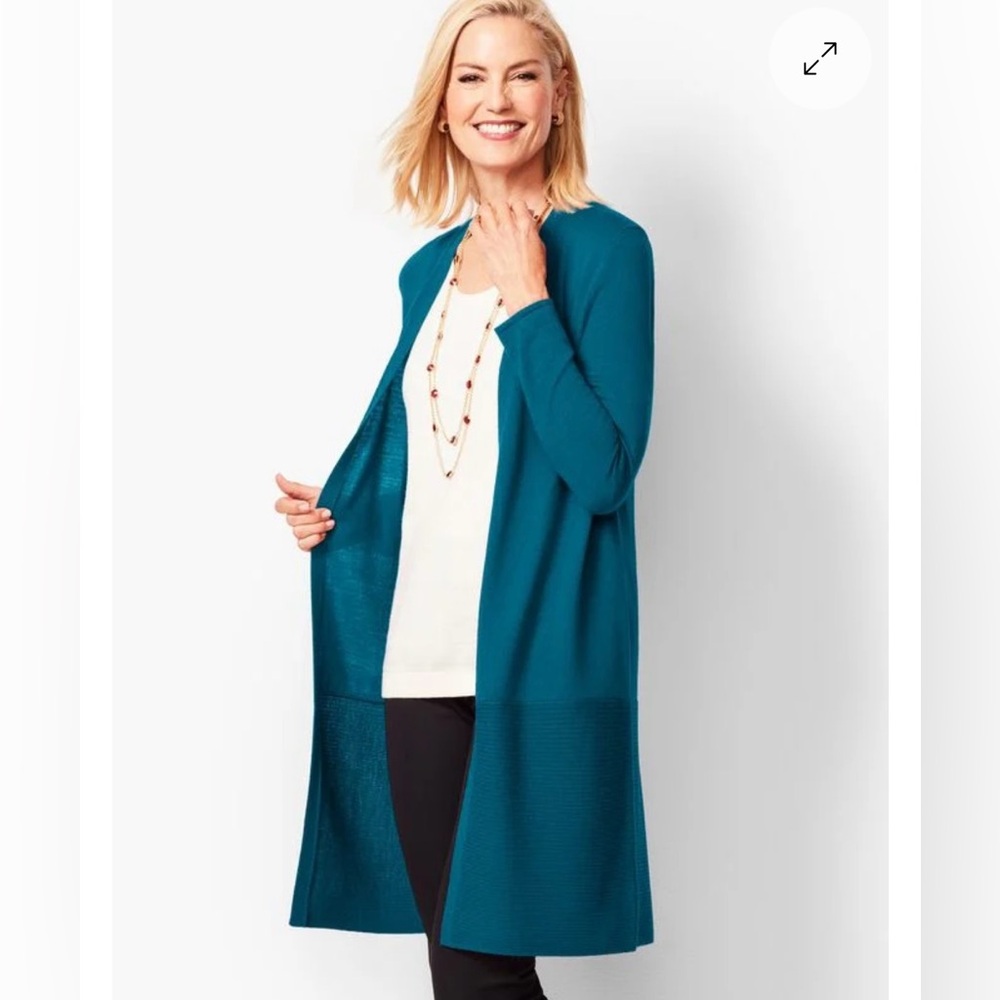 TALBOTS MERINO WOOL CARDIGAN Medium Petite Green EUC
